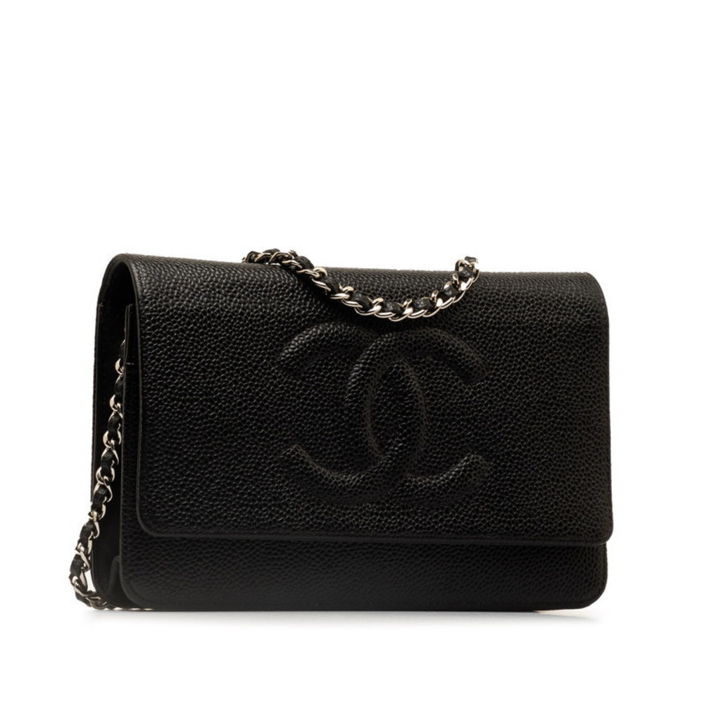 Chanel Big Wallet Bag Bag Chain Shoulder Black Skin Cocomark Caviar
